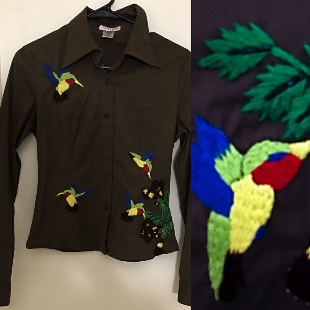 Romeo & Juliet Army green stretch button up Birds‎